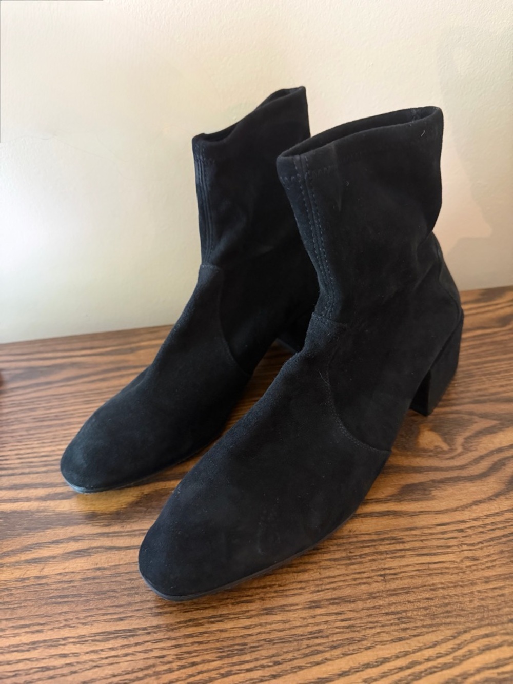 Stuart Weitzman Black Suede Block Heel Ankle Boots